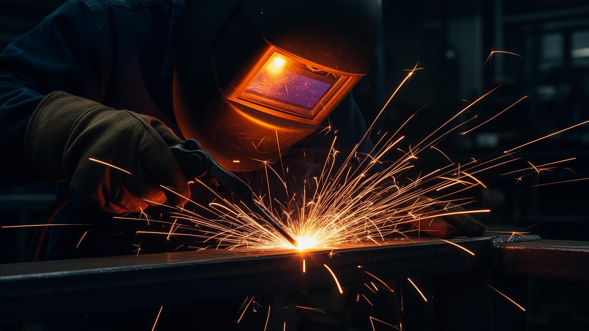 Welder at work with sparks flying